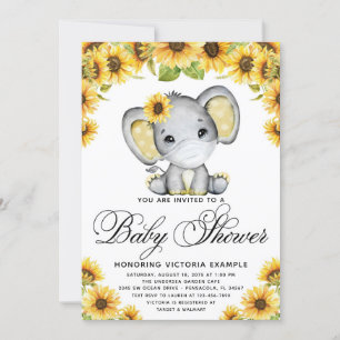 Sonnenblumen-Elefant Mit Maske Baby Shower  Einladung