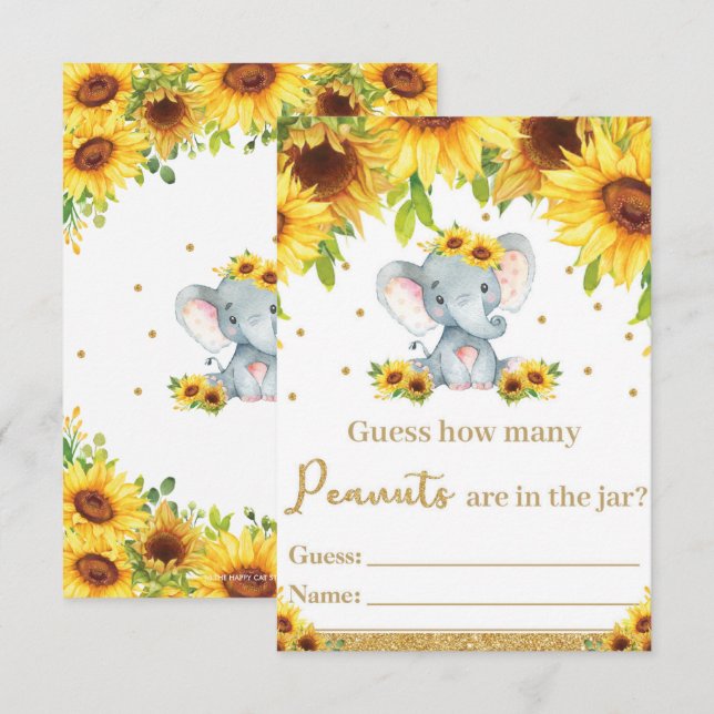 Sonnenblumen Elefant schätzt, wie viele Erdnüsse K Einladung (Vorne/Hinten)