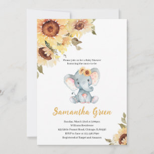 Sonnenblumen-Elefanten-Baby-Party Einladung