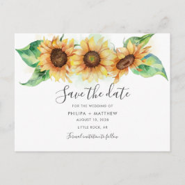 Sonnenblumen Elegante Wasserfarbenhochzeit Sichern Ankündigungspostkarte