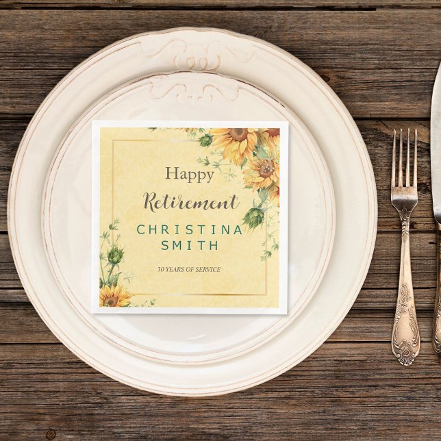 Sonnenblumen Elegantes Party für Wasserfarben Serviette (Sunflower Elegant Watercolor Retirement Party Paper Dinner Napkins)