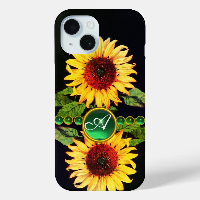 SONNENBLUMEN,EMERALD GREEN GEMSTONES FLORALLES MON Case-Mate iPhone HÜLLE (Rückseite)