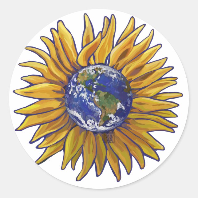 Sonnenblumen-Erdkleber Runder Aufkleber (Vorderseite)