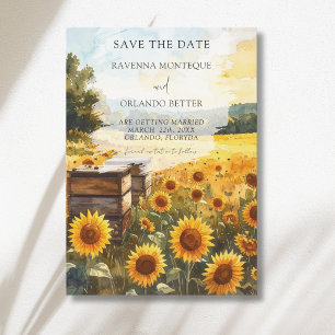 Sonnenblumen-Ernte Bienenstöcke Land Herbst-Hochze Save The Date