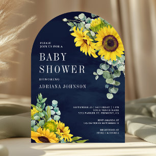 Sonnenblumen Eucalyptus Navy Blue Arch Baby Dusche Einladung