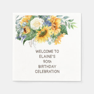 Sonnenblumen Eukalyptus 90. Geburtstag Serviette