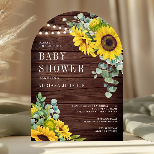 Sonnenblumen Eukalyptus Barn Wood Arch Baby Dusche Einladung (Von Creator hochgeladen)