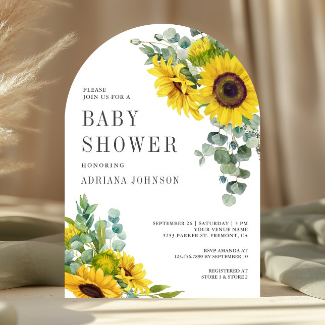 Sonnenblumen Eukalyptus Blätter Arch Baby Dusche Einladung (Von Creator hochgeladen)