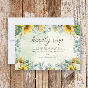 Sonnenblumen Eukalyptus-Blätter Wedding Kindly Ant RSVP Karte