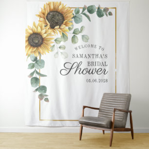 Sonnenblumen-Eukalyptus-Blumen-Script-Bridal-Showe Wandteppich