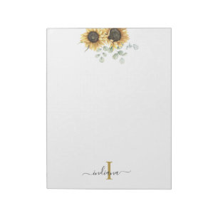 Sonnenblumen-Eukalyptus-Blumenmonogramm stilvoll Notizblock