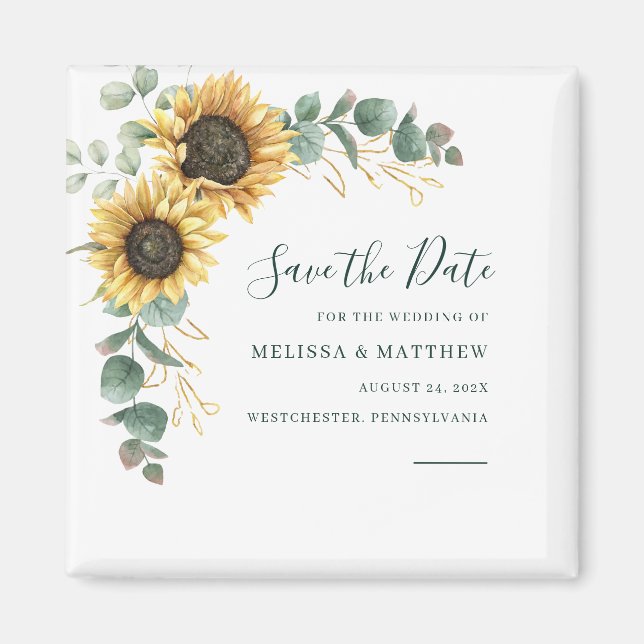 Sonnenblumen Eukalyptus Floral Save The Date Magnet (Vorne)