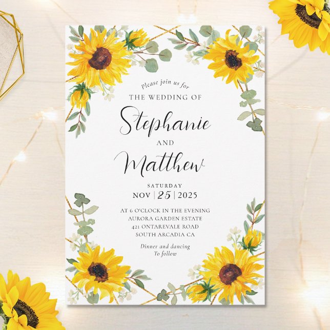 Sonnenblumen Eukalyptus Geometric Botanical Weddin Einladung (Von Creator hochgeladen)