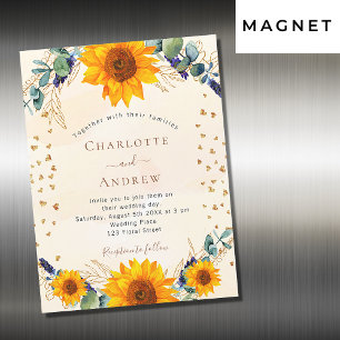 Sonnenblumen Eukalyptus goldene Herzen Luxus-Hochz Magneteinladung