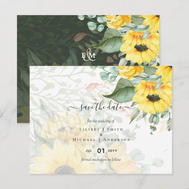 Sonnenblumen Eukalyptus Greenery Boho Wedding Postkarte (Vorne/Hinten)