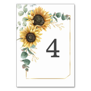 Sonnenblumen-Eukalyptus-Hochzeit Blumen Tischnummer