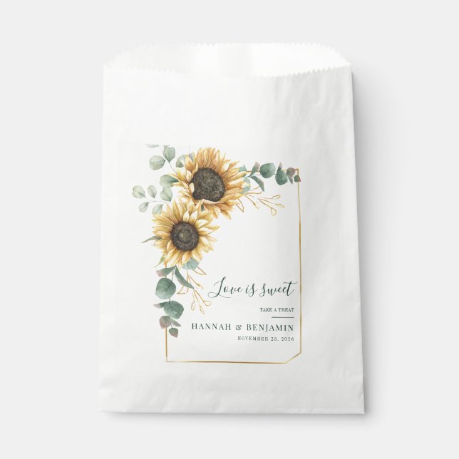 Sonnenblumen-Eukalyptus-Hochzeit mit Blumen Geschenktütchen (Vorderseite)