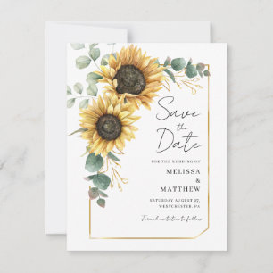 Sonnenblumen-Eukalyptus-Hochzeit Speichern Sie das Save The Date
