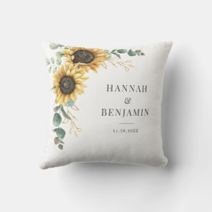 Sonnenblumen-Eukalyptus-Hochzeitspaar Blumen Kissen
