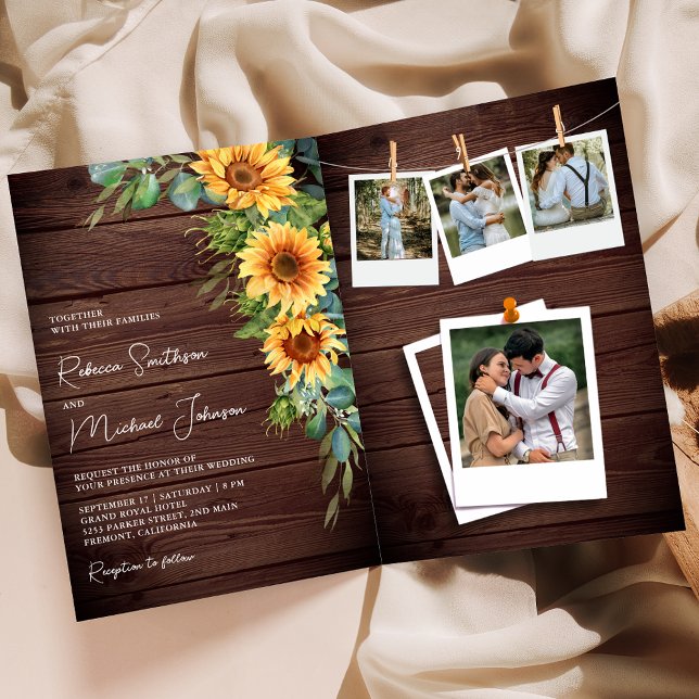 Sonnenblumen Eukalyptus Holz QR-Code Hochzeit Einladung (Von Creator hochgeladen)