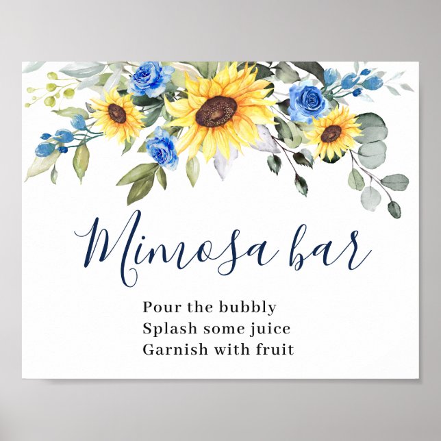 Sonnenblumen Eukalyptus Mimosa Bar Wedding Sign Poster (Vorne)