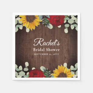 Sonnenblumen Eukalyptus Rote Rosen Holz Brautparty Serviette