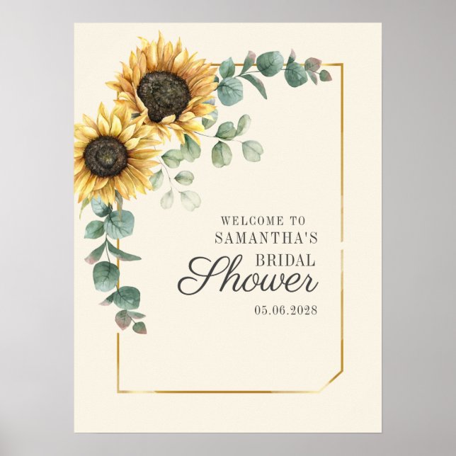 Sonnenblumen-Eukalyptus-Script-Hochzeitsdusche-Sch Poster (Vorne)