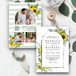 Sonnenblumen-Eukalyptus-Tor-QR-Code-Hochzeit Einladung