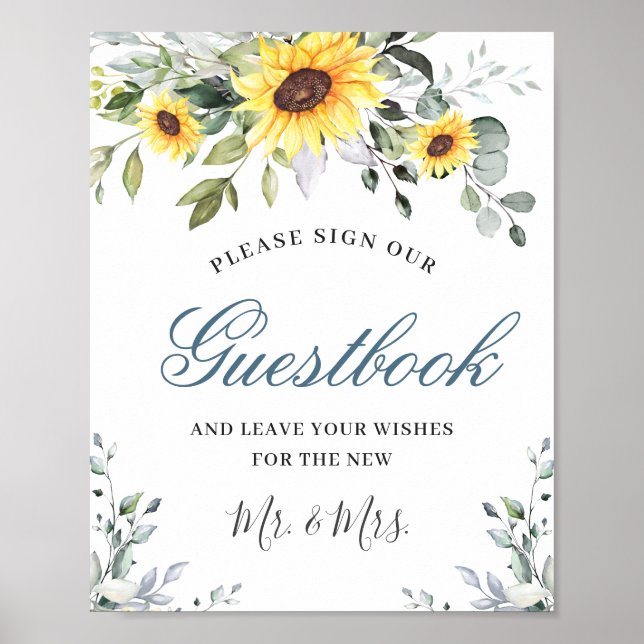 Sonnenblumen Eukalyptus Wedding Sign Unser Gästebu Poster (Vorne)