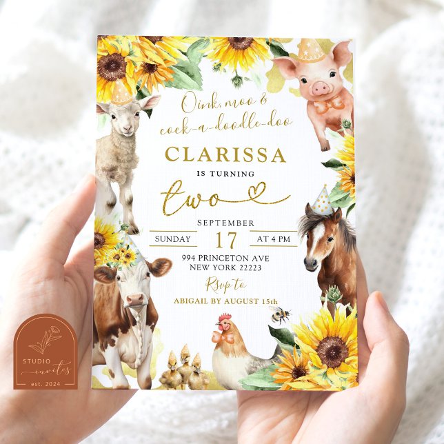 Sonnenblumen Farm Tier Sommer Geburtstag Einladung (Von Creator hochgeladen)