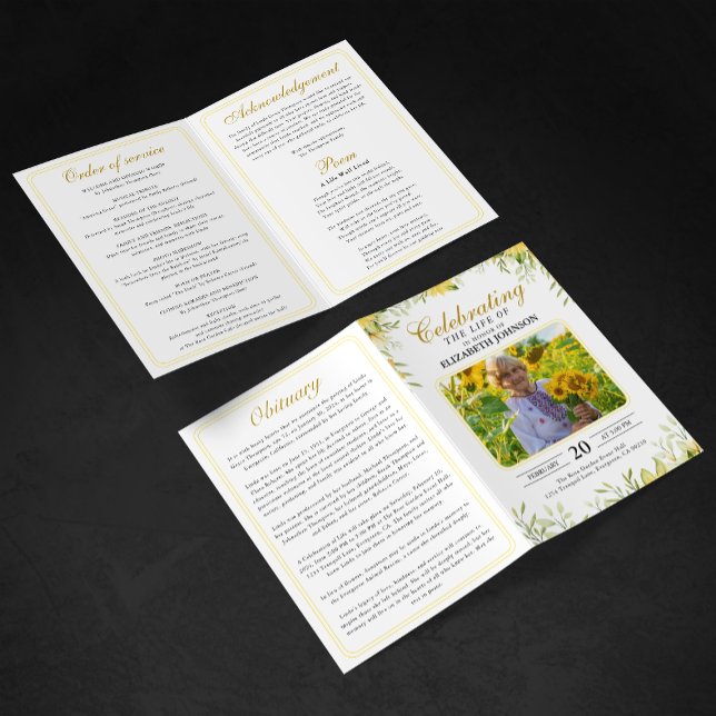 Sonnenblumen-Feier des Lebens Funeral Gedenkfeier Programm (Von Creator hochgeladen)