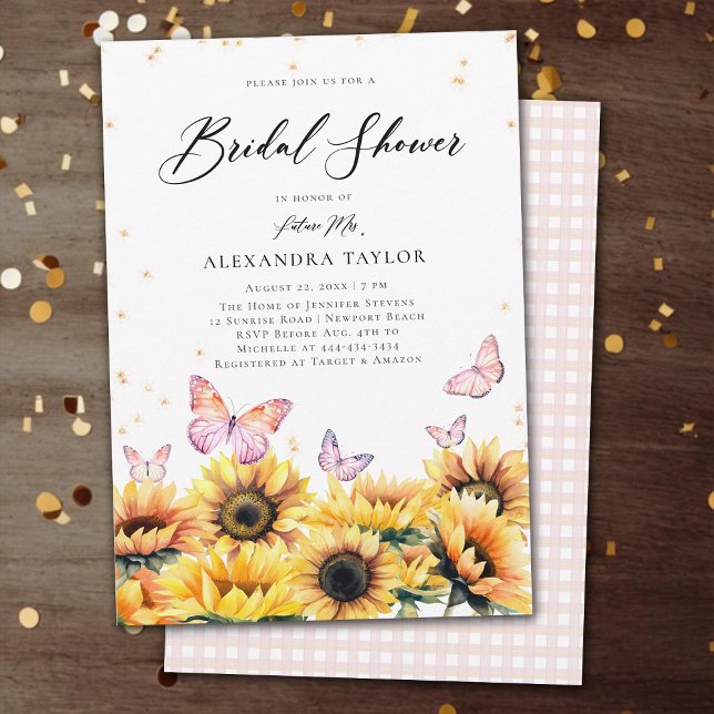 Sonnenblumen Feld Schmetterlinge Rustikales Brautp Einladung (sunflowers butterflies rustic bridal shower invitation elegant boho romantic modern backyard garden)
