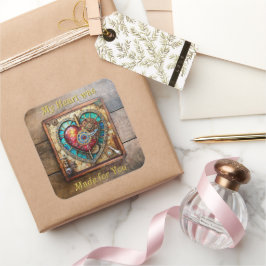 Sonnenblumen Festglass Herz Steampunk Serie Quadratischer Aufkleber