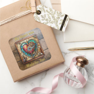 Sonnenblumen Festglass Herz Steampunk Serie Quadratischer Aufkleber