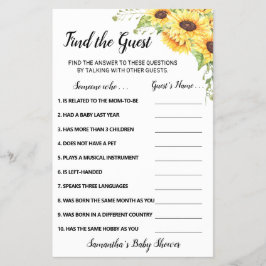 Sonnenblumen Finden Sie die Baby Shower Game Card Flyer