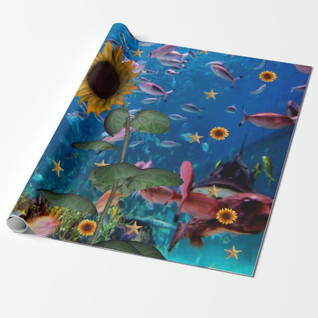 Sonnenblumen Fisch Fisch Matte Wrapping Papier Geschenkpapier (Ungerollt)