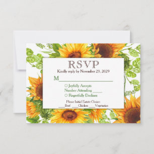 Sonnenblumen Florale RSVP Hochzeitsantwort w/ Mahl Karte