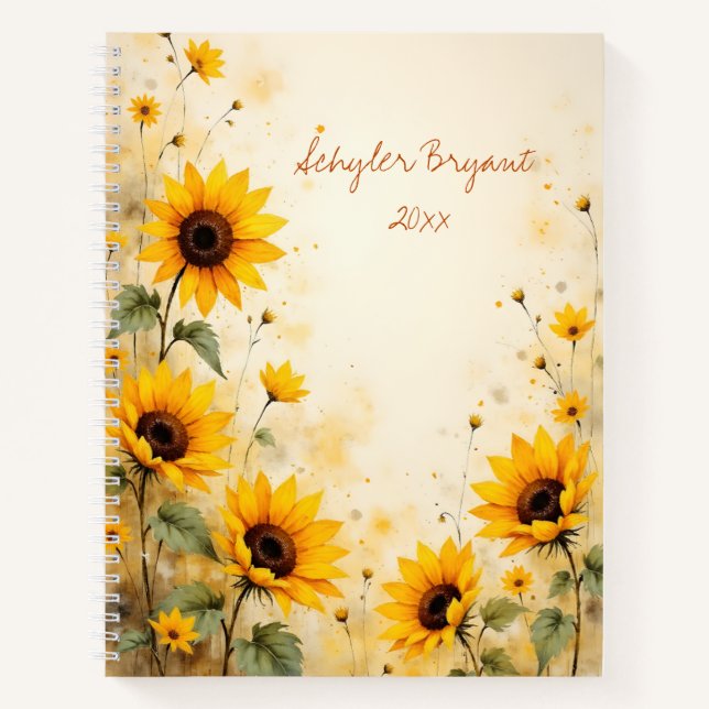 Sonnenblumen Florale Spiralbindung Botanisches Jou Notizbuch (Vorderseite)