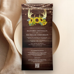 Sonnenblumen Florales Gold Geweih Holz QR-Code Hoc Dreifach Gefaltete Einladung