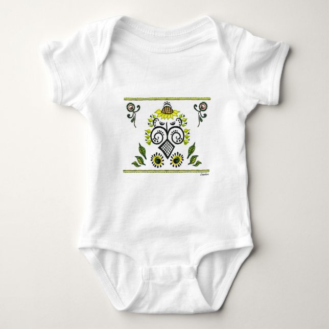 Sonnenblumen Folk Pattern von Alexandra Cook Baby Strampler (Vorderseite)