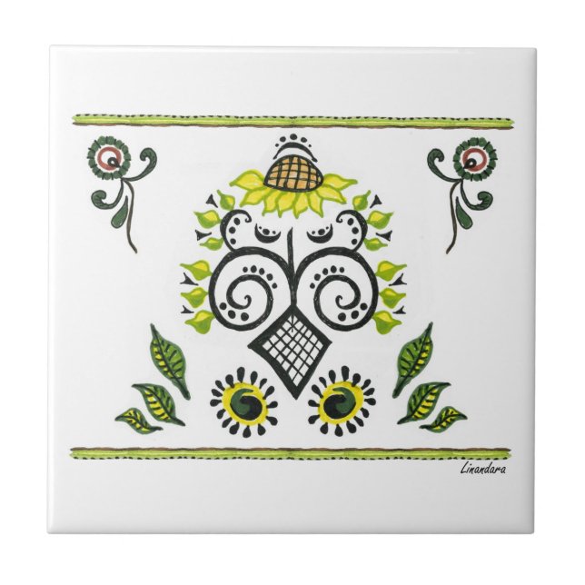 Sonnenblumen Folk Pattern von Alexandra Cook Fliese (Vorderseite)