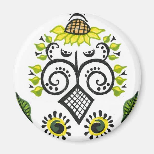 Sonnenblumen Folk Pattern von Alexandra Cook Magnet (Vorne)