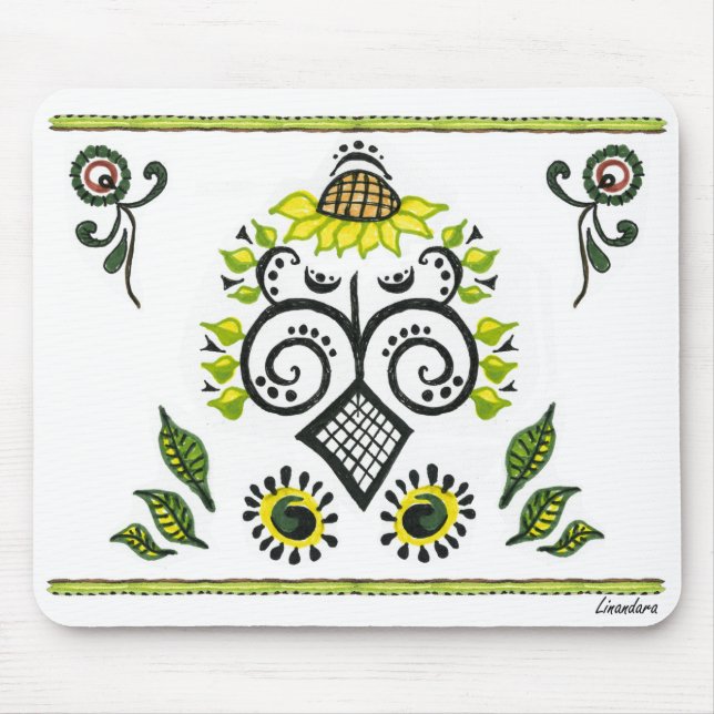 Sonnenblumen Folk Pattern von Alexandra Cook Mousepad (Vorne)