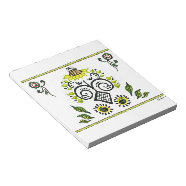Sonnenblumen Folk Pattern von Alexandra Cook Notizblock (angewinkelt)