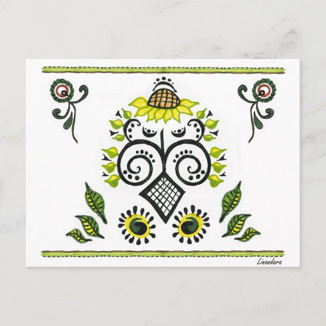 Sonnenblumen Folk Pattern von Alexandra Cook Postkarte (Vorderseite)