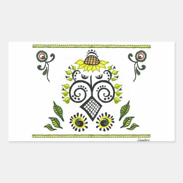 Sonnenblumen Folk Pattern von Alexandra Cook Rechteckiger Aufkleber (Vorderseite)