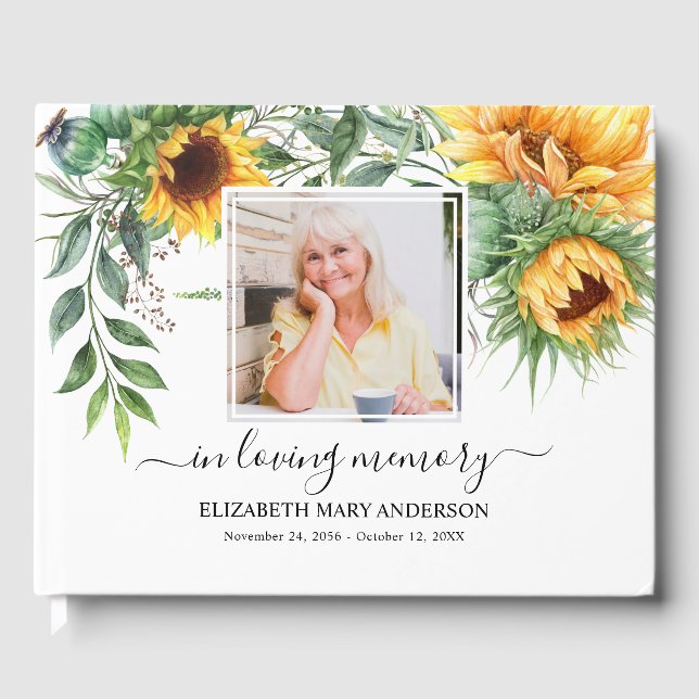 Sonnenblumen Foto Beileid Beerdigung Wasserfarben Gästebuch (Vorderseite)