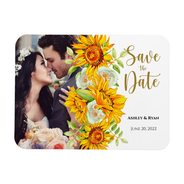 Sonnenblumen-Foto Hochzeit Speichern Sie das Date  Magnet (Horizontal)