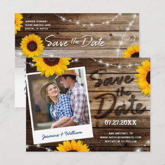 Sonnenblumen Foto Rustikale Holzhochzeit speichern Ankündigungspostkarte