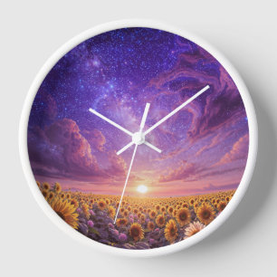 Sonnenblumen-Galaxie-Sonnenuntergangs-Wanduhr Uhr